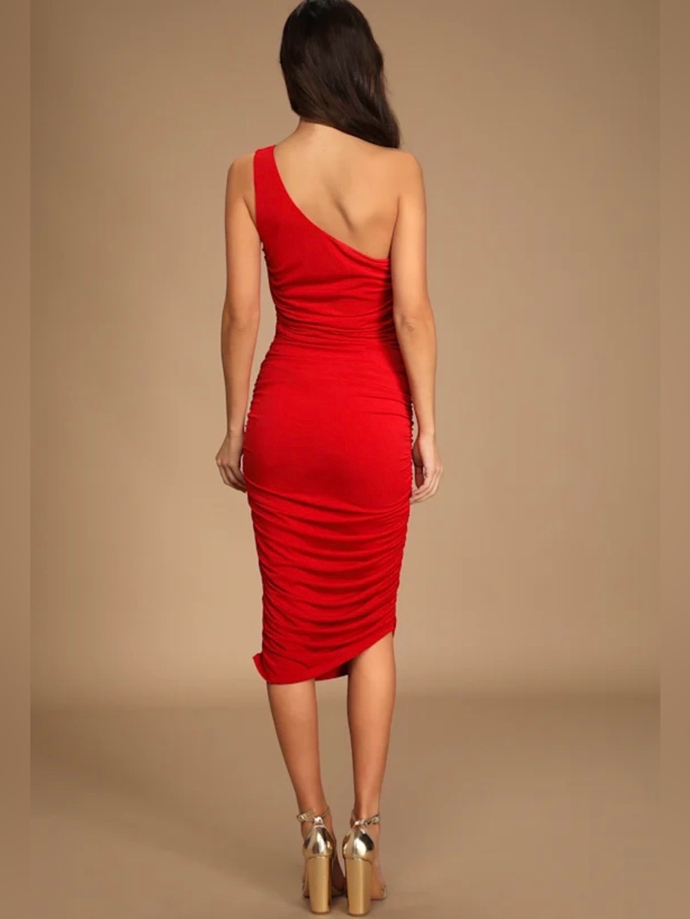 Lulu's Red Dress - One-Shoulder Ruched - Picture 2 of 4